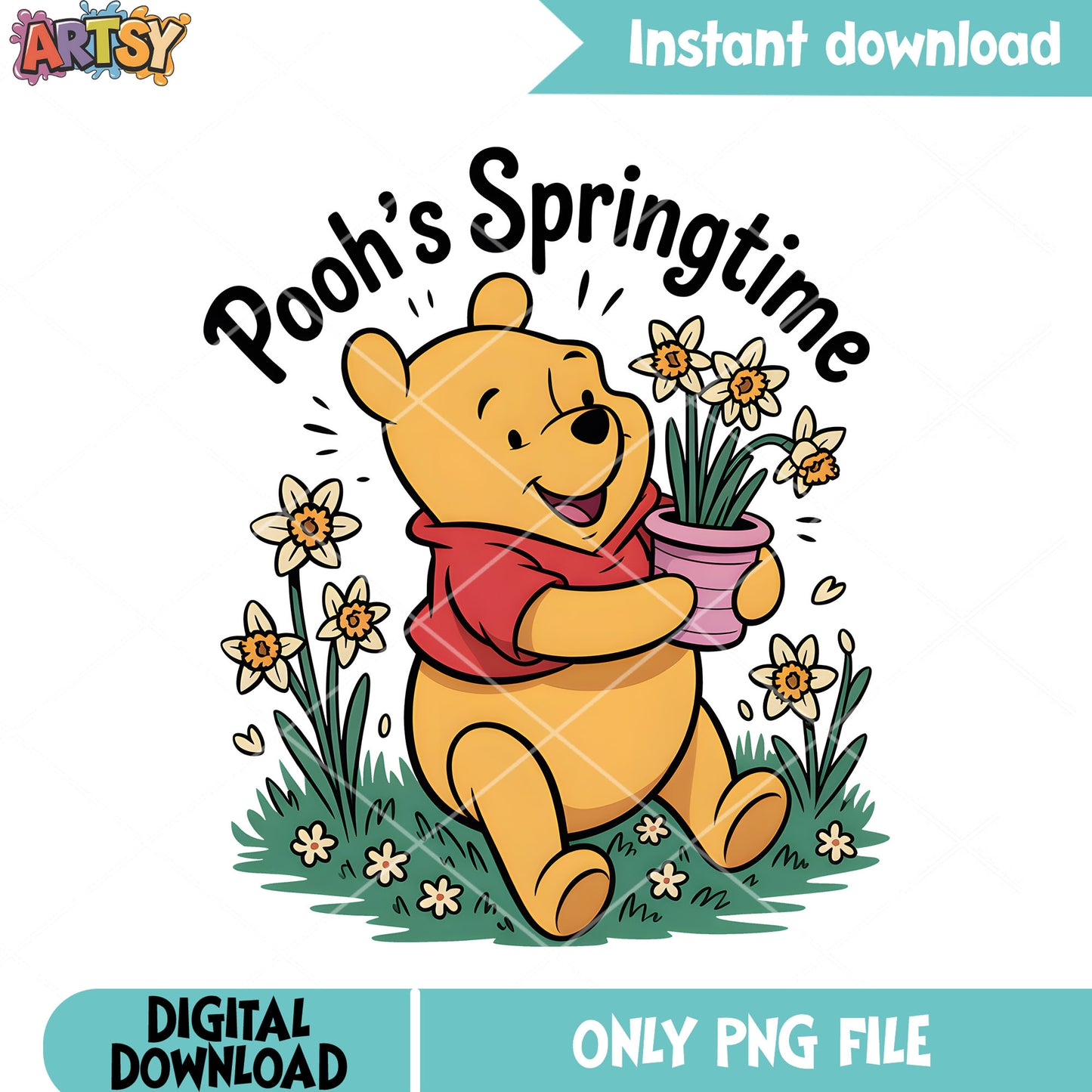 Pooh springtime garden png, vintage pooh png, pooh poster png