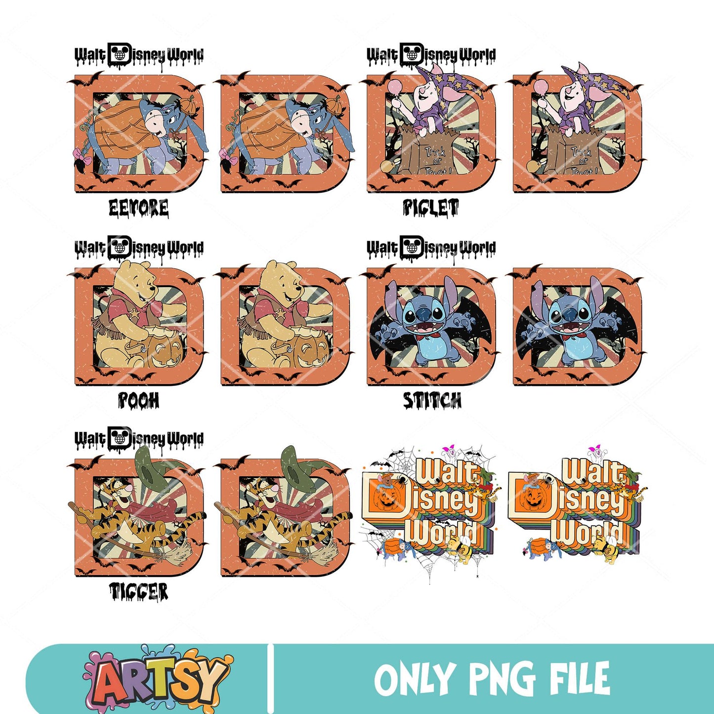 Pooh stitch halloween png bundle, pooh halloween png, stitch halloween png