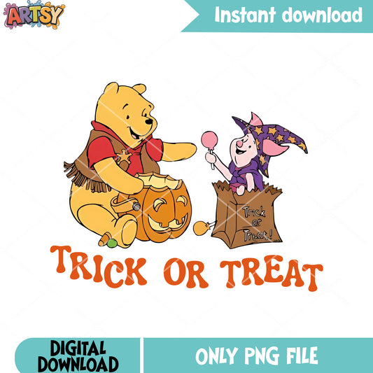Pooh trick or treat halloween png, disney halloween png, witch costume png 
