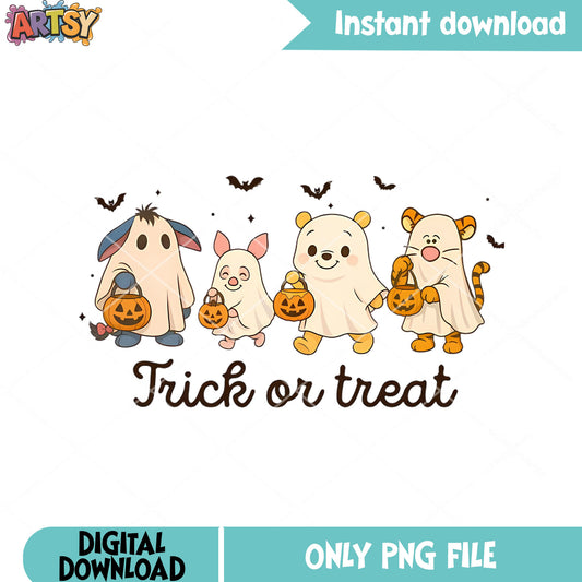 Pooh trick or treat png, disney halloween png, scary pupmkin png