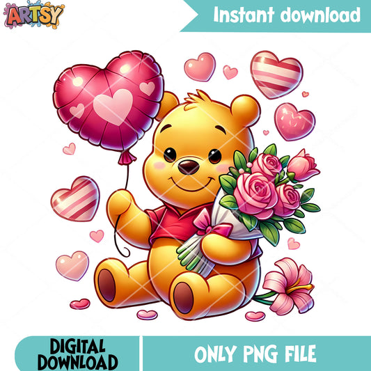 Pooh valentine stuff png, disney valentine png, winnie the pooh png