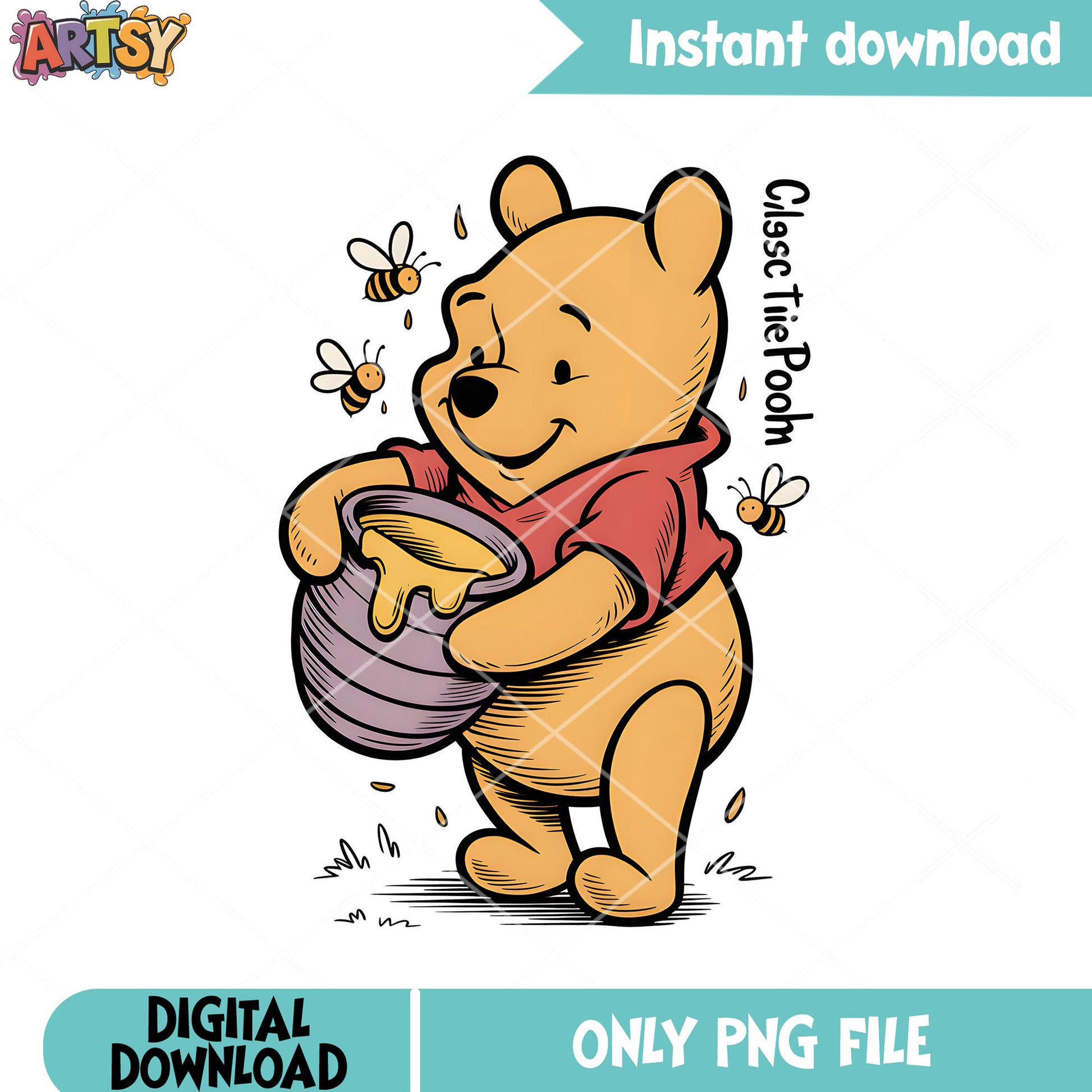 Pooh vibes bee classic png, honey pot png, winnie the pooh png