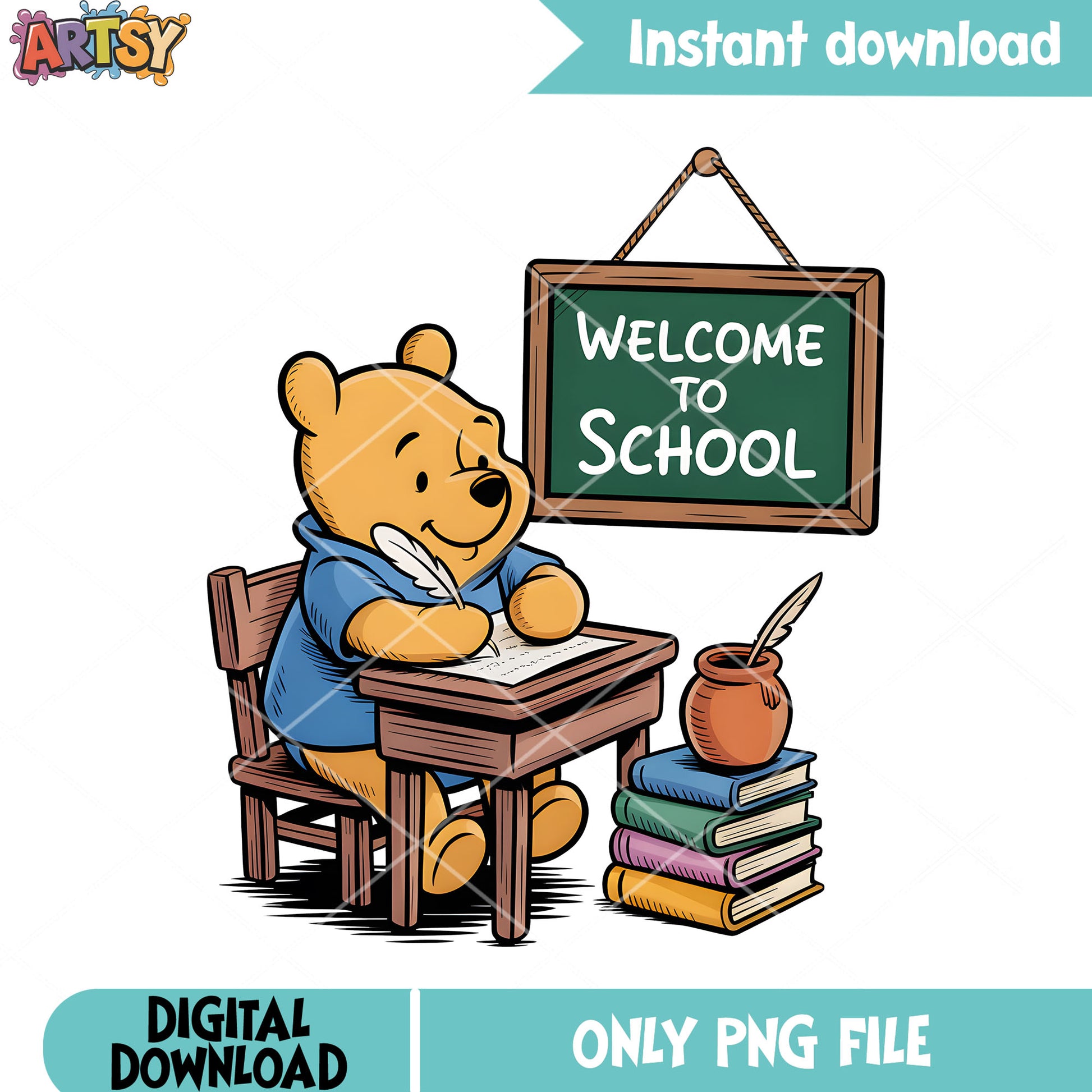 Pooh vibes school disney png, 100 days of school png, pooh poster png