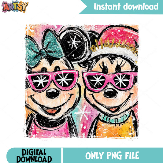 Pop art christmas minnie mickey png, mickey and friends png, christmas png