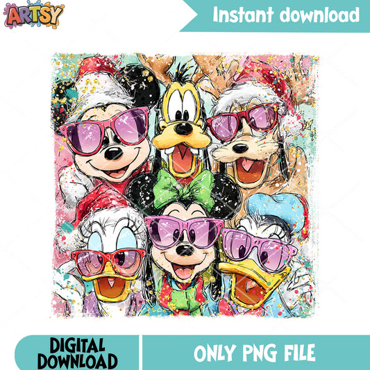 Pop art christmas poster png, merry xmas png, mickey and friends png