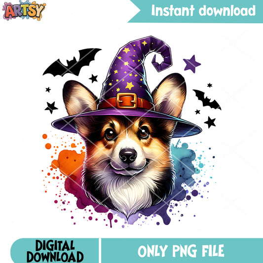 Pop art th witch Corgi png, scary bats png, halloween scary png