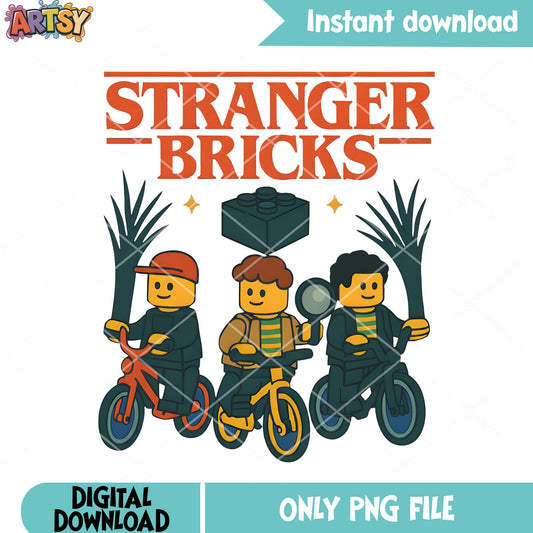 Pop culture tee​ png, stranger bricks​ png, casual graphic png