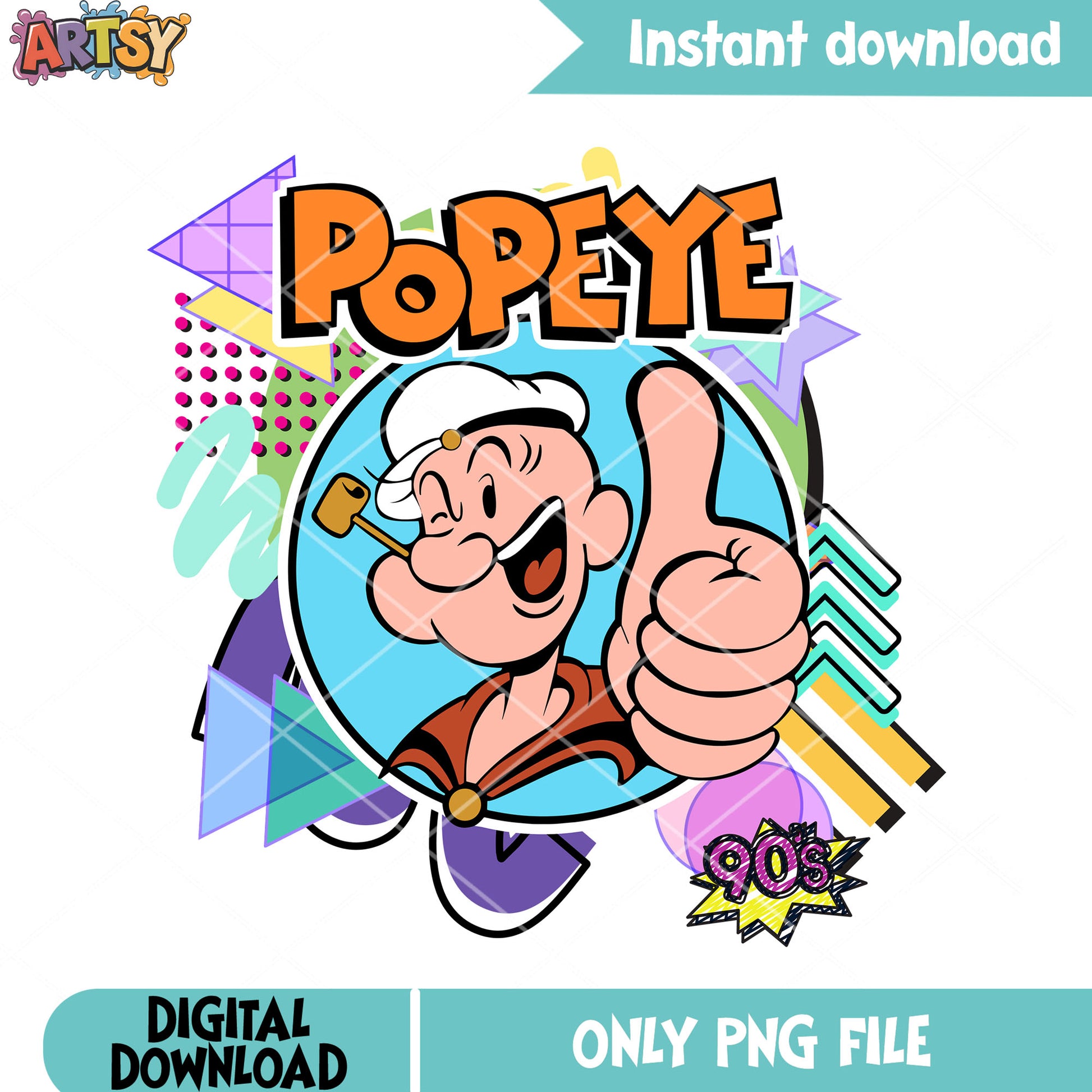 Popeye png, 90s style png, classic cartoon png