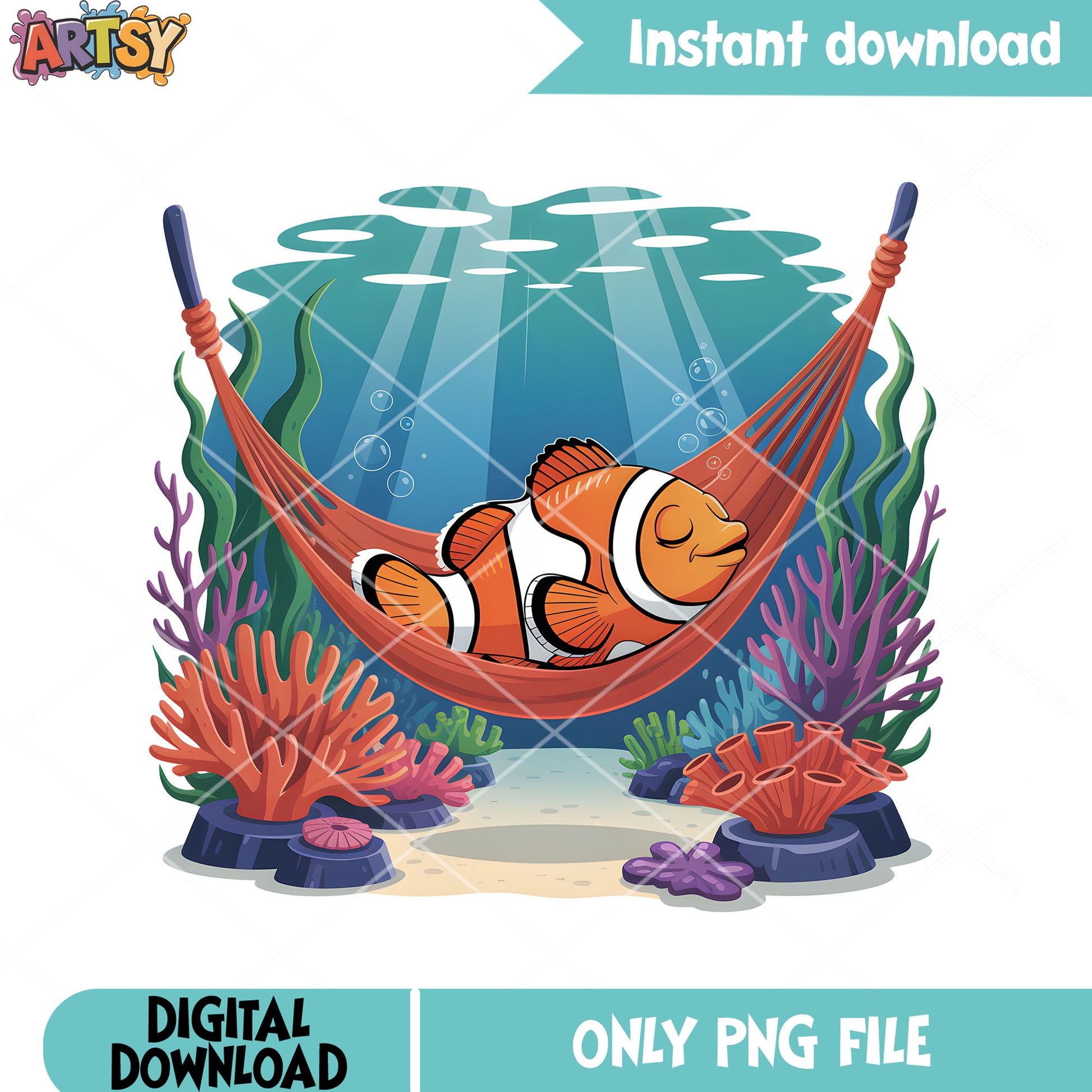 Poster Clownfish ocean sleepy png, disney movie png, finding nemo png
