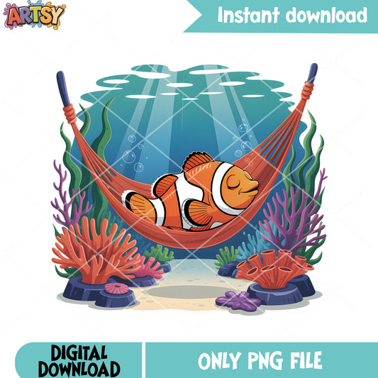 Poster Clownfish ocean sleepy png, disney movie png, finding nemo png