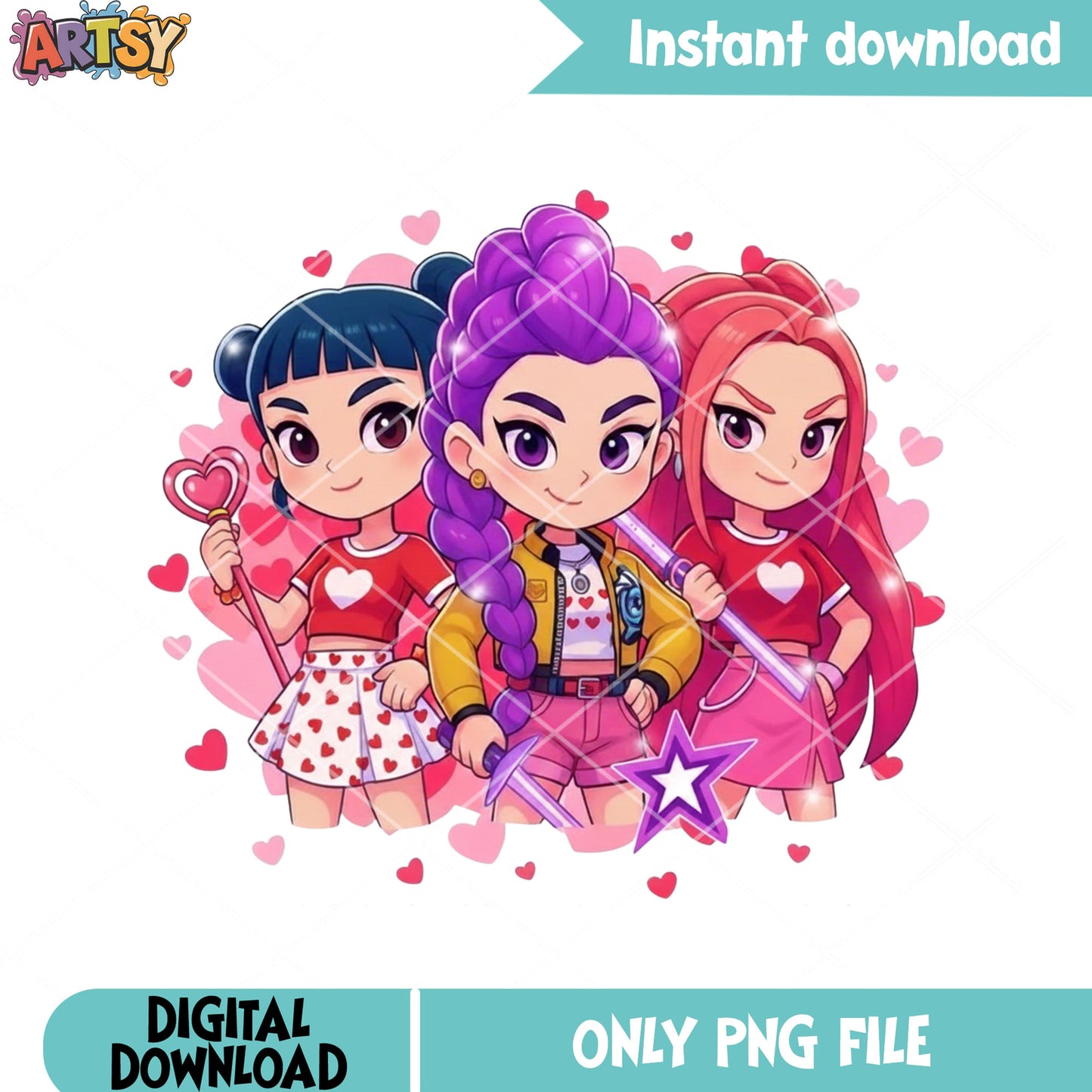 Poster chibi valentines png, huntrix team png, valentines poster png