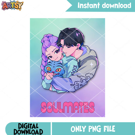 Poster couple rujinu tiger png, jinu hugging rumi png, jinu tiger png