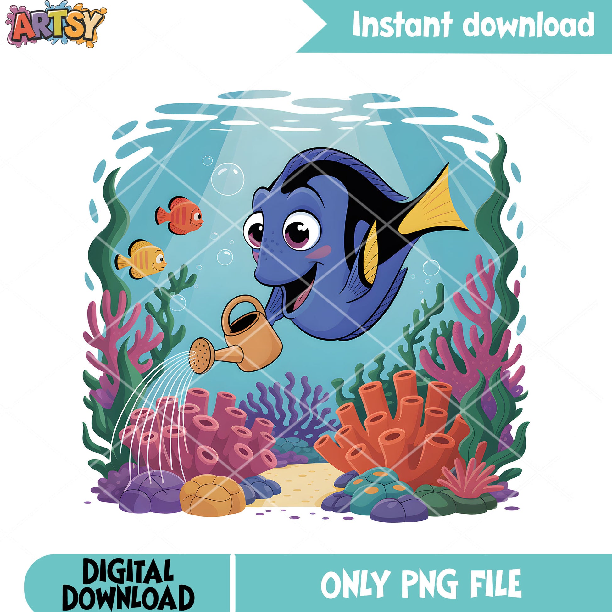 Poster dory vibes coral png, disney poster png, finding dory poster png