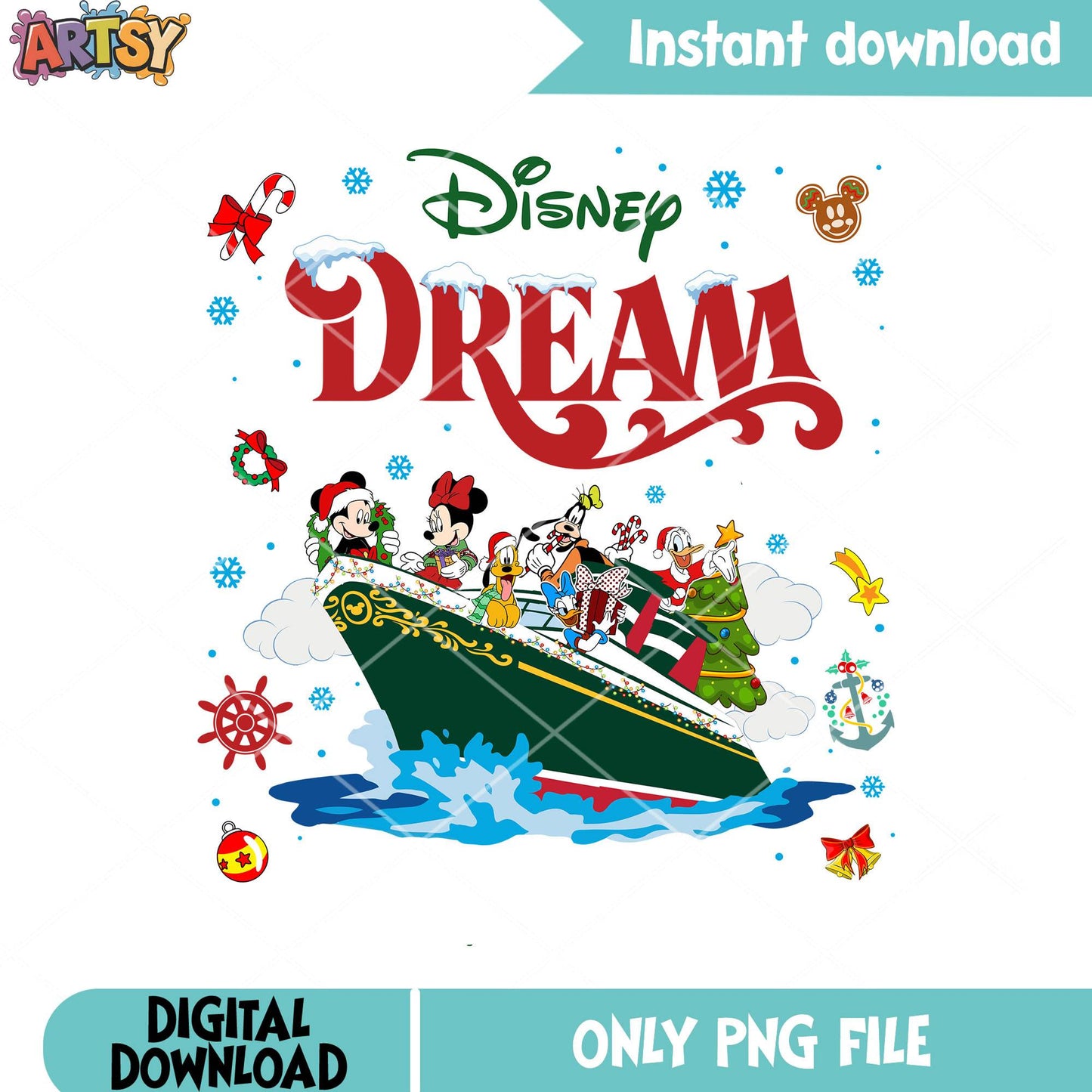 Poster on cruise christmas png, disney trip png, mickey and friends png