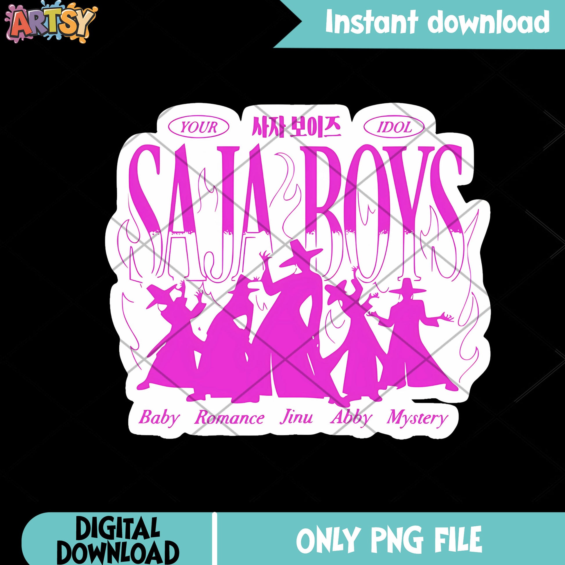 Poster saja boys logo png, kpop demon hunters png, kpop movie png