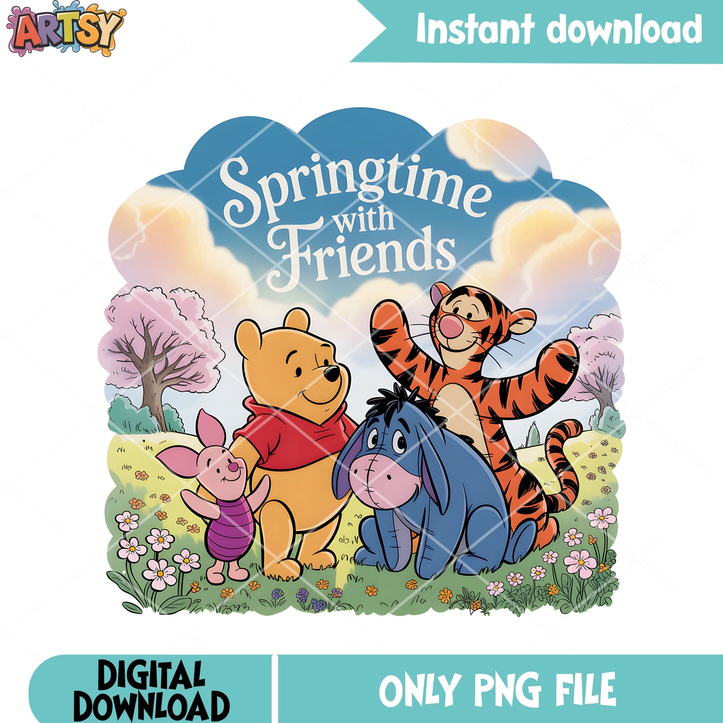 Poster spring pooh png, winnie the pooh png, pooh and friends png