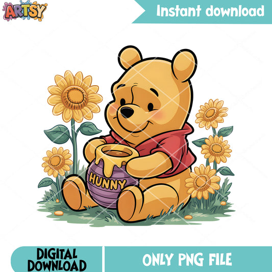Poster sunflower pooh bear png, winnie the pooh png, pooh poster png