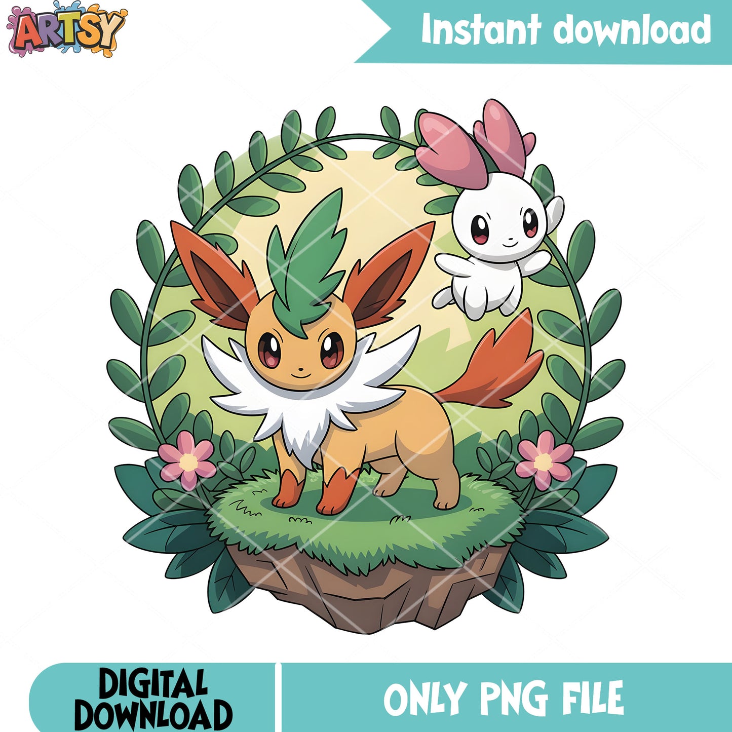 Poster vibes eevee evolution png, nintendo png, pokemon leafeon png