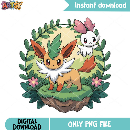 Poster vibes eevee evolution png, nintendo png, pokemon leafeon png