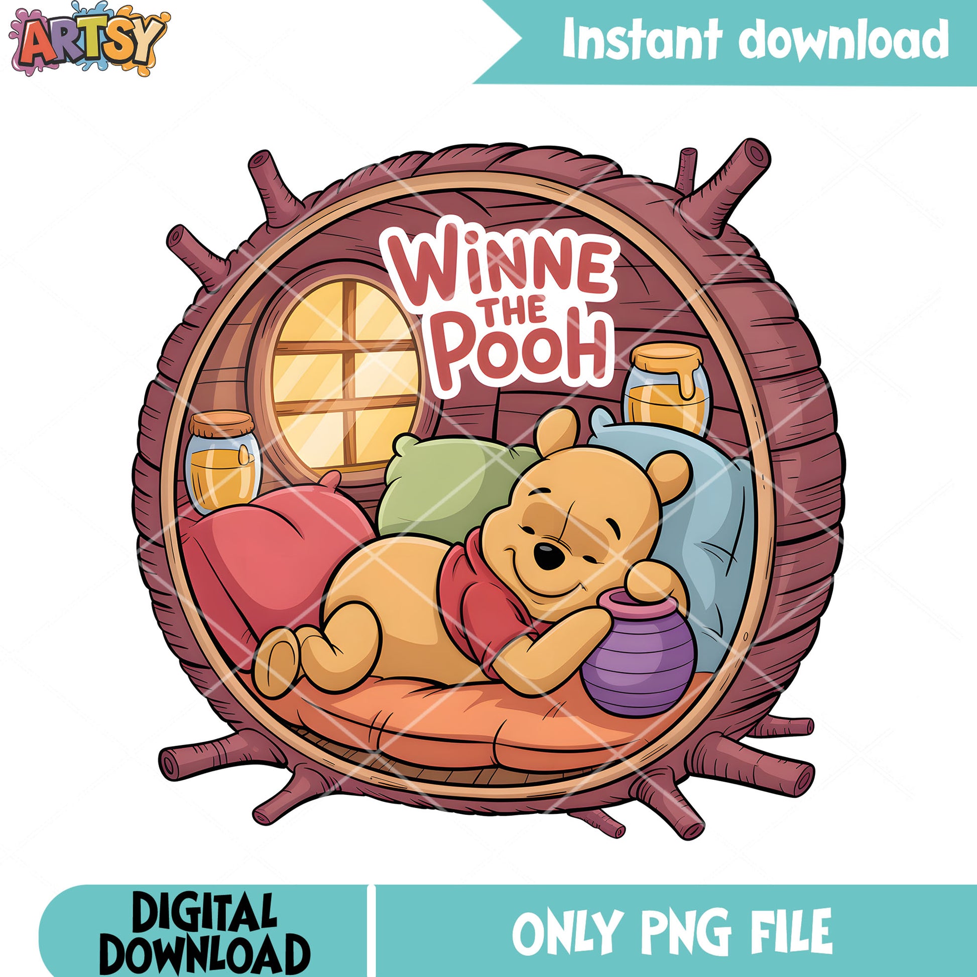 Pot with honey bear  png, pooh poster png, winnie the pooh png