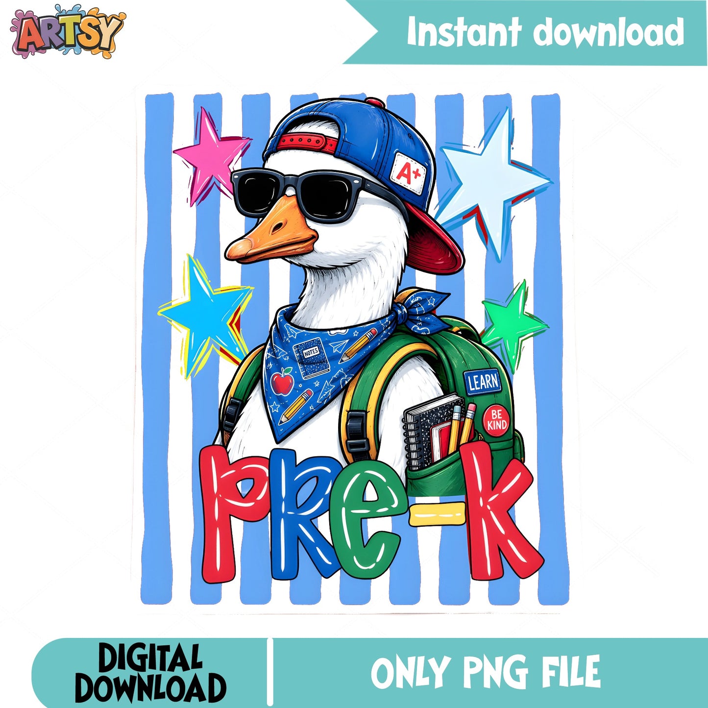 Pre-K Duck Back To School PNG, Cool Duck Student PNG, First Day Of School PNG