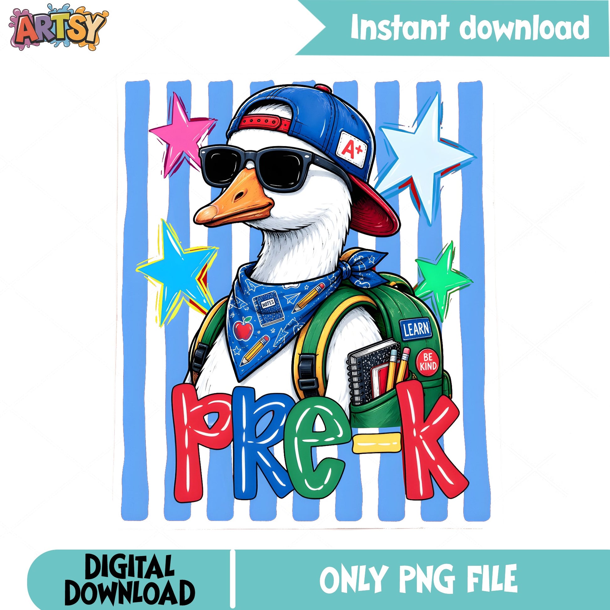 Pre-K Duck Back To School PNG, Cool Duck Student PNG, First Day Of School PNG