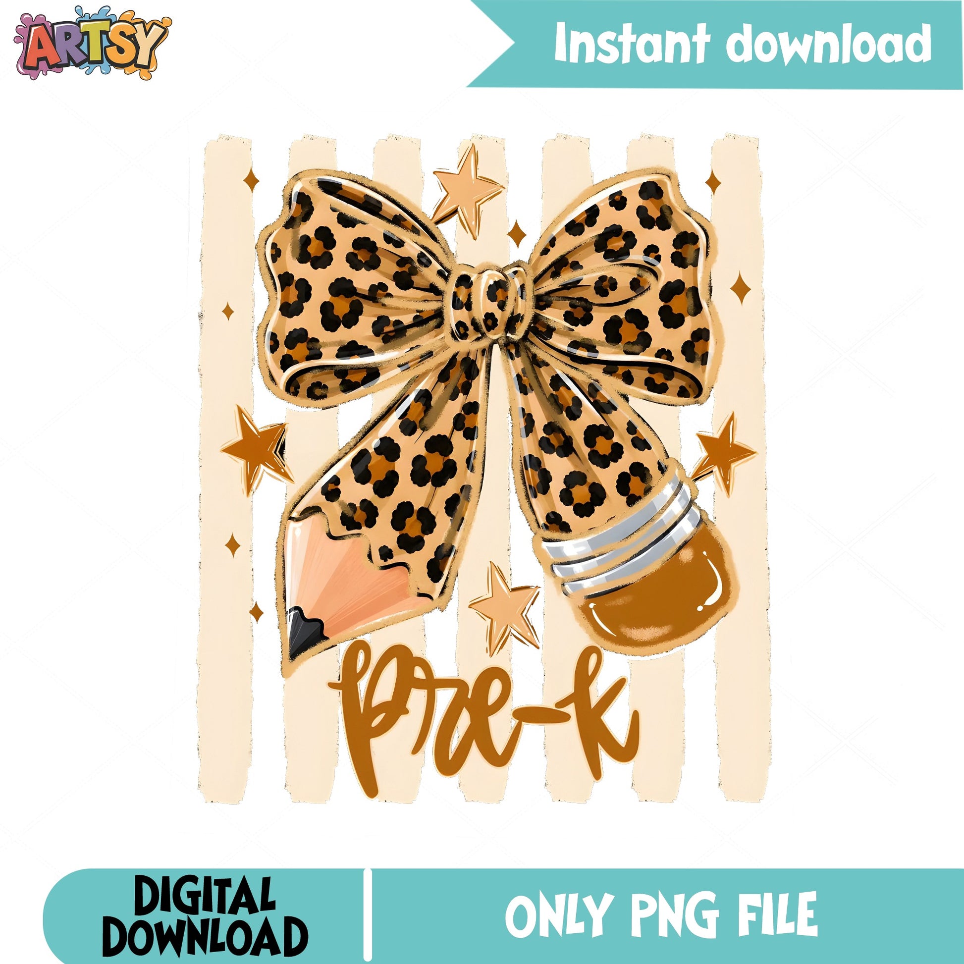 Pre-K Leopard Bow Pencil PNG, Back To School PNG, Teacher PNG