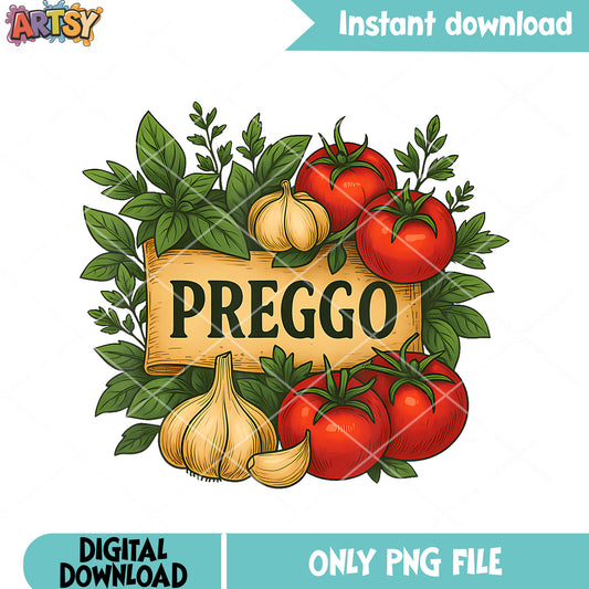 Prego Sauce Pasta T-Shirt png, italian food png, basil leaf ​png