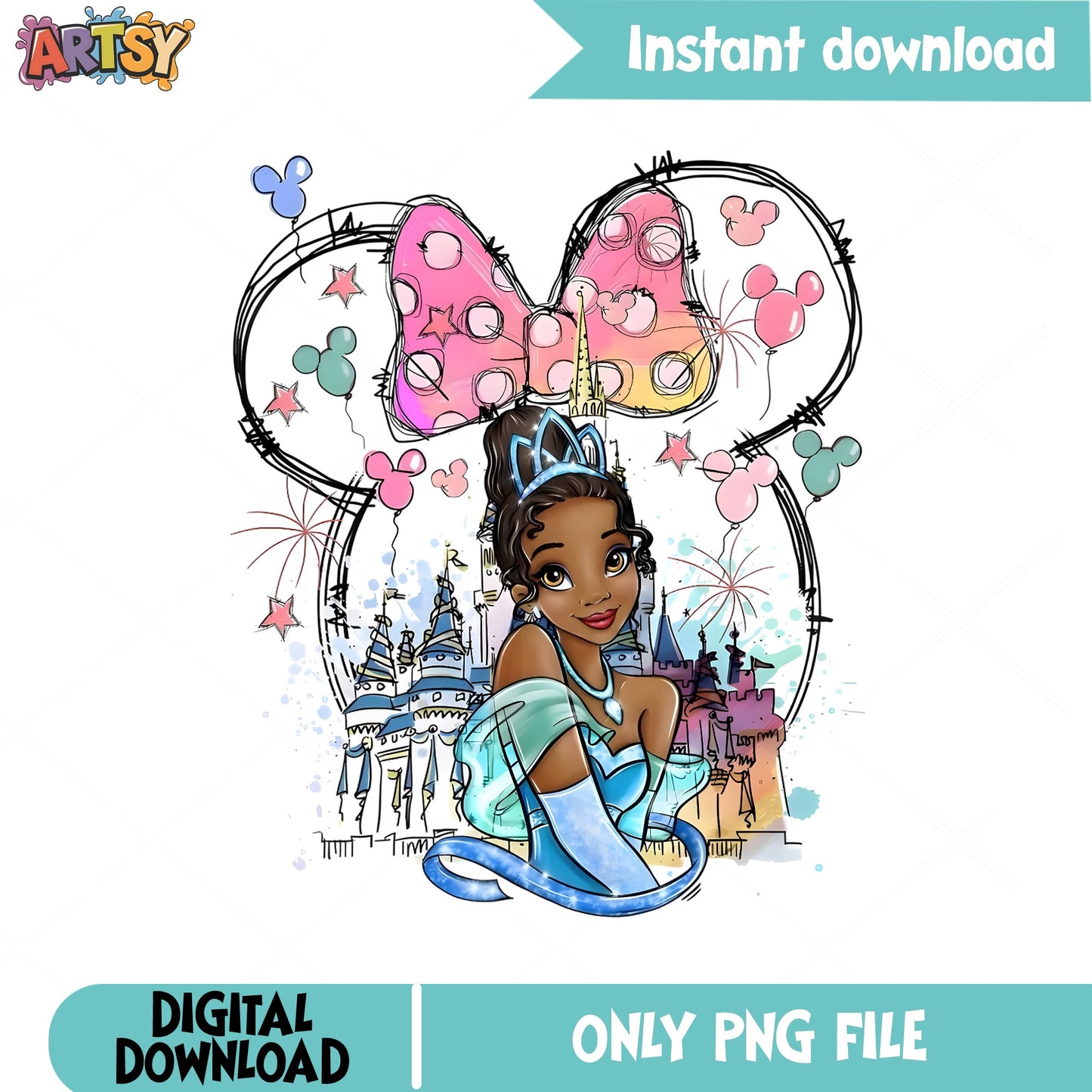 Princess Tiana Disney Castle PNG, Disney Princess PNG, Minnie Ears PNG