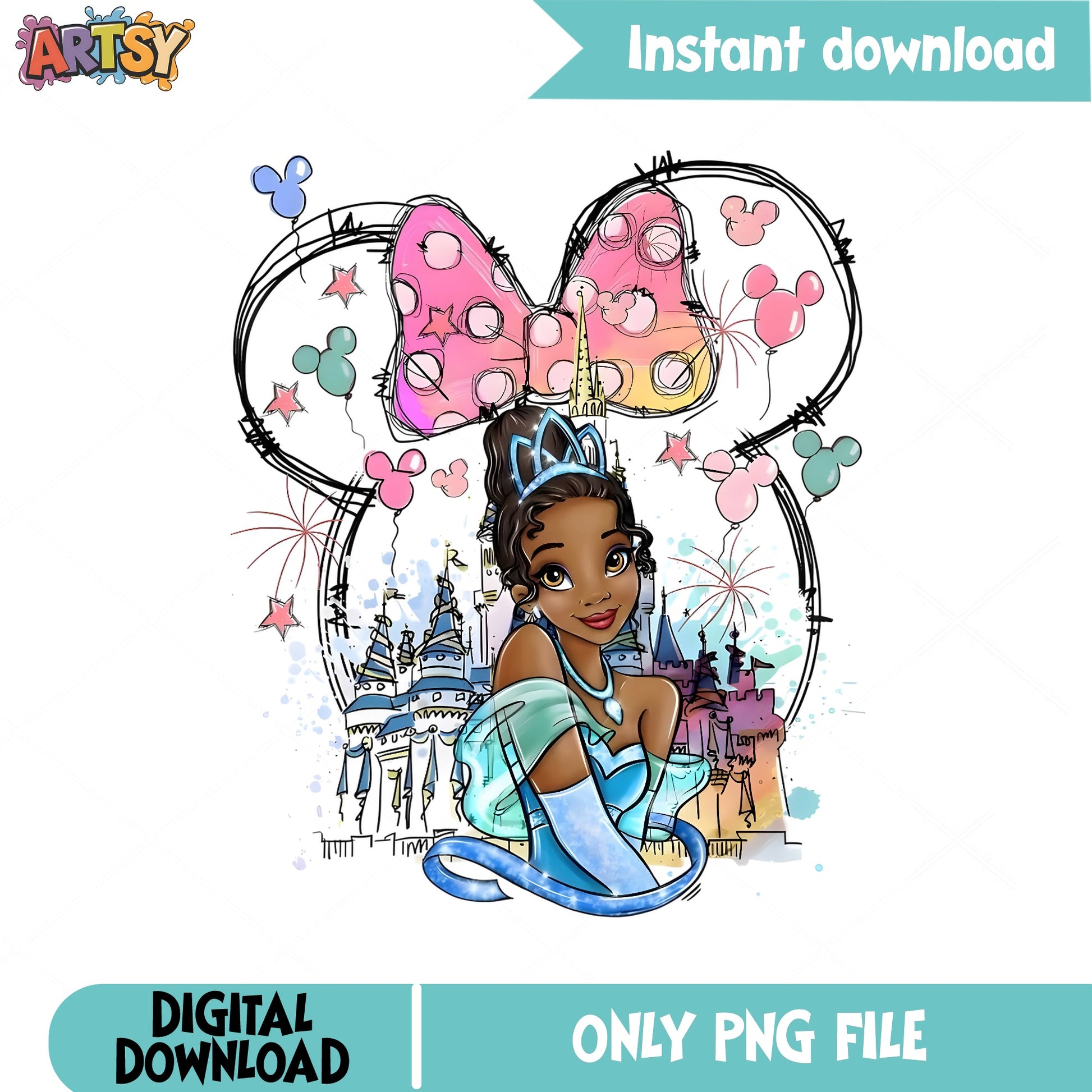 Princess Tiana Disney Castle PNG, Disney Princess PNG, Minnie Ears PNG
