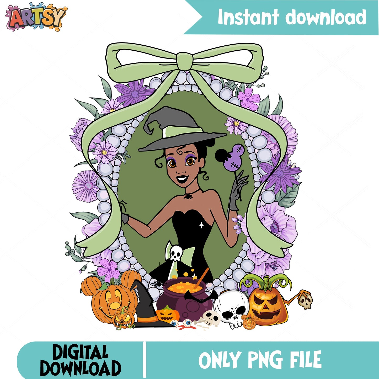 Princess Tiana Halloween Witch PNG, Disney Princess PNG, Halloween PNG
