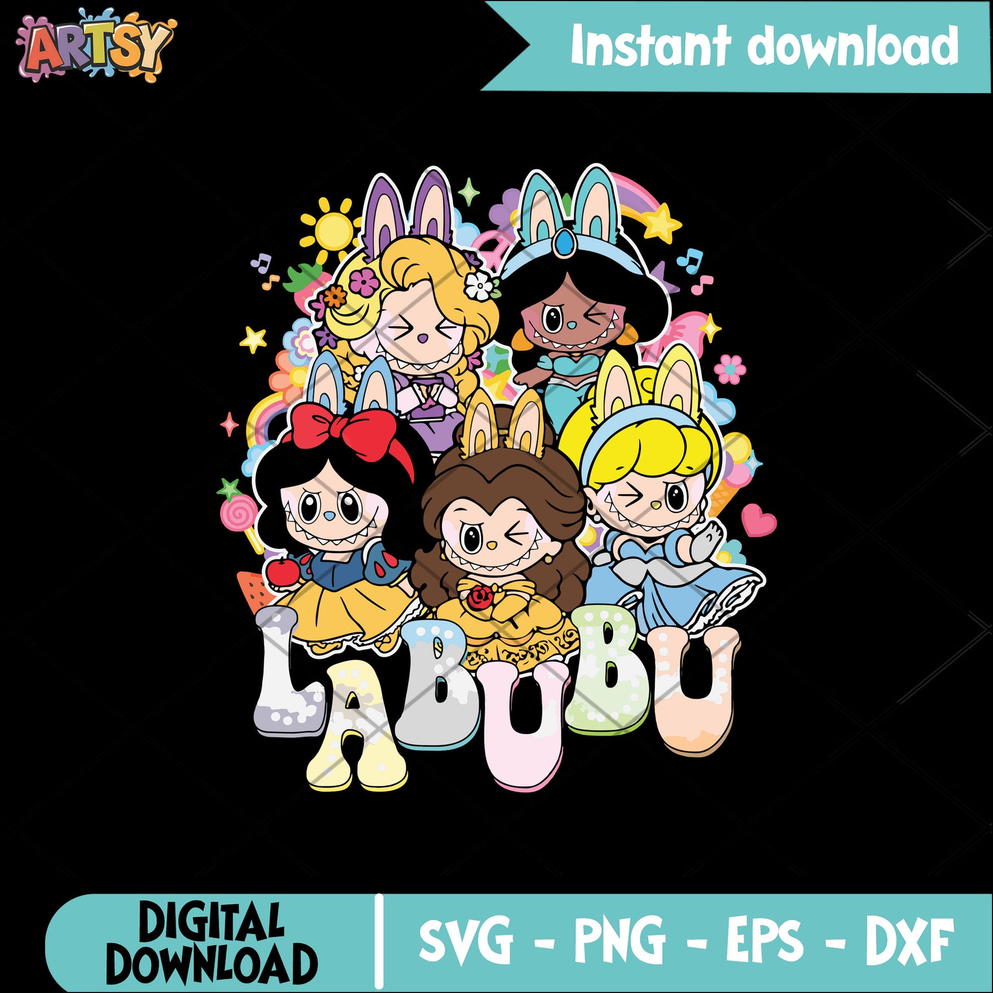 Princess disney labubu svg, labubu clothers svg, popmart labubu svg