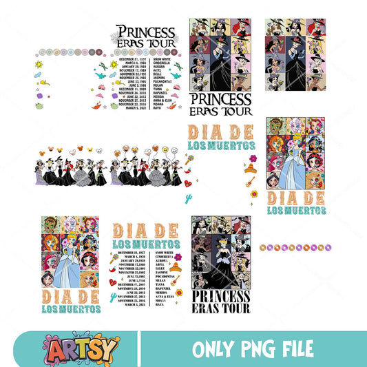 Princess eras tour png bundle, disney princess png, princess era png