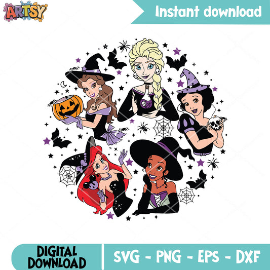 Princess friends halloween svg, disney halloween svg, princess halloween svg
