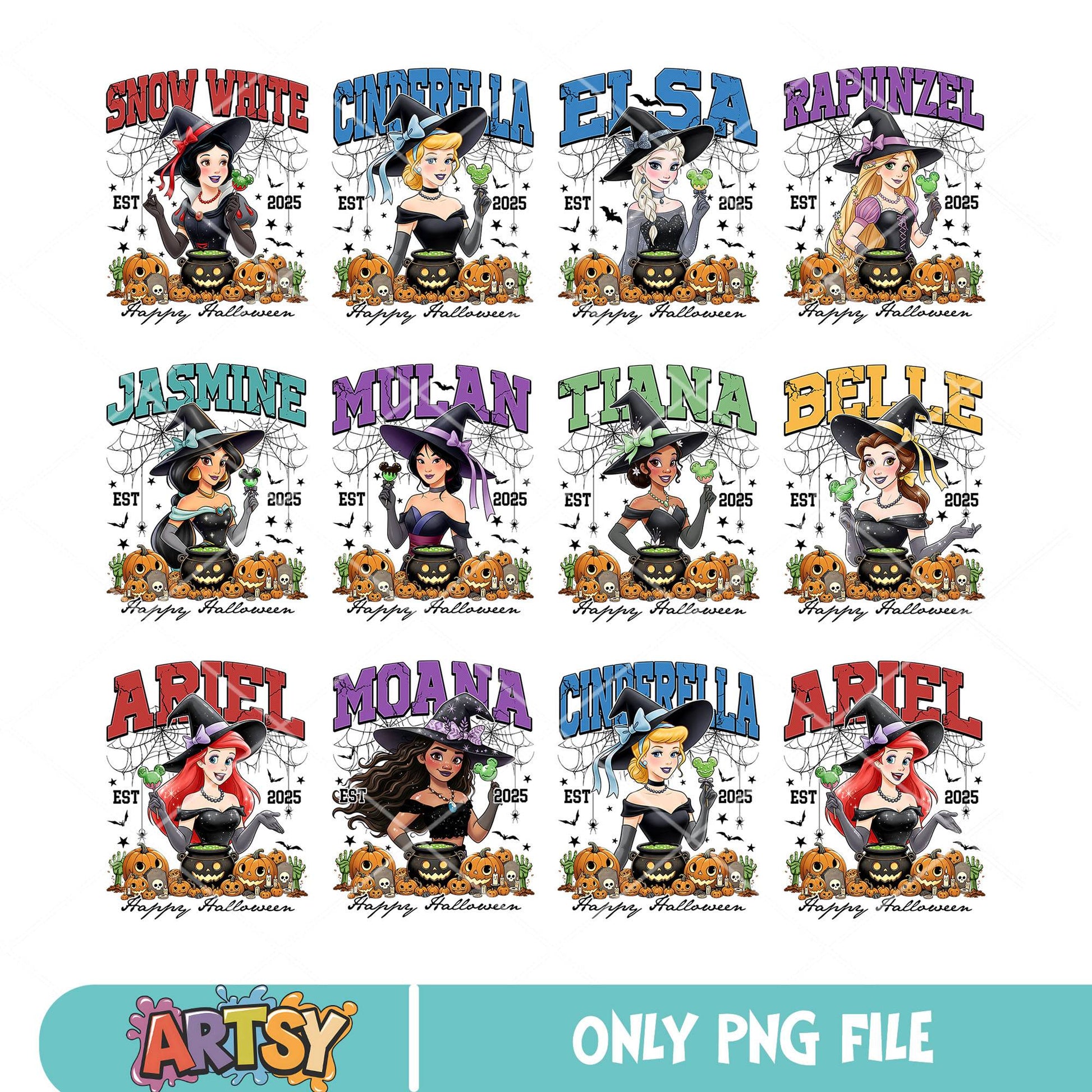 Princess halloween est png bundle, disney princess png, pumpkin princess png