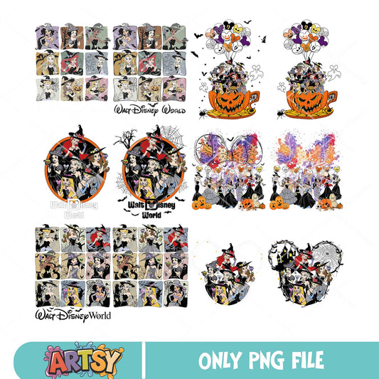 Princess halloween world png bundle, disney halloween png