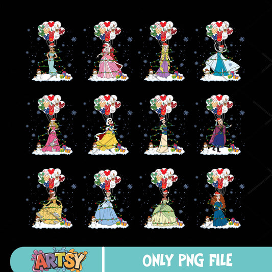 Princess mickey christmas png bundle, disney christmas png, disney princess png