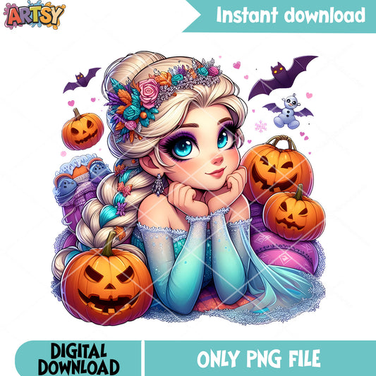 Princess pumpkin halloween png, spooky pumpkin png, disney halloween png