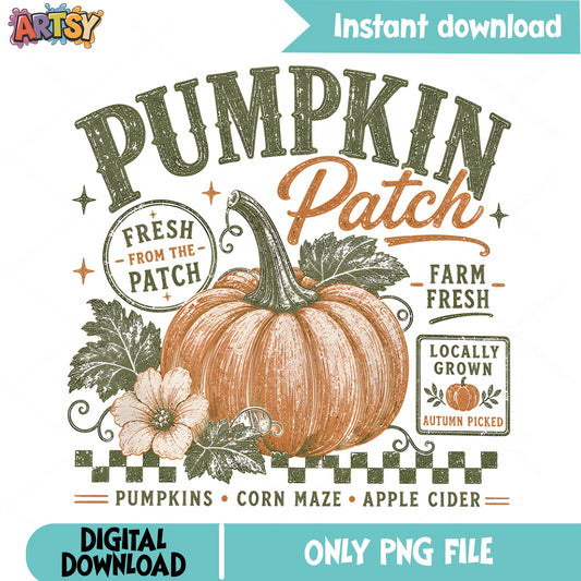 Pumpkin Patch Farm Fresh PNG, Fall Autumn PNG, Halloween PNG