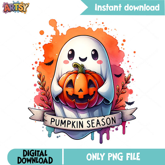 Pumpkin Season Ghost Halloween PNG, Cute Ghost PNG, Halloween PNG