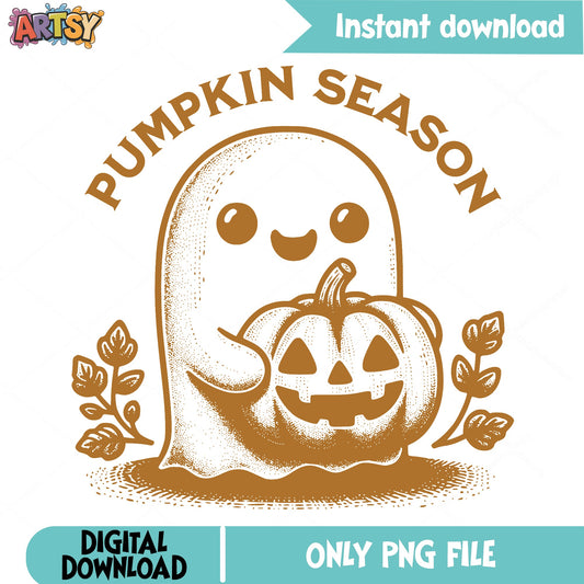 Pumpkin Season Ghost PNG, Halloween Ghost Pumpkin PNG, Fall PNG