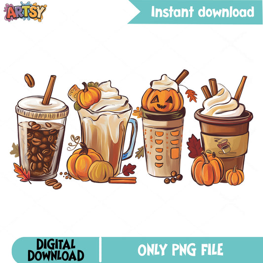 Pumpkin Spice Latte PNG, Fall Coffee Halloween PNG, Autumn PNG