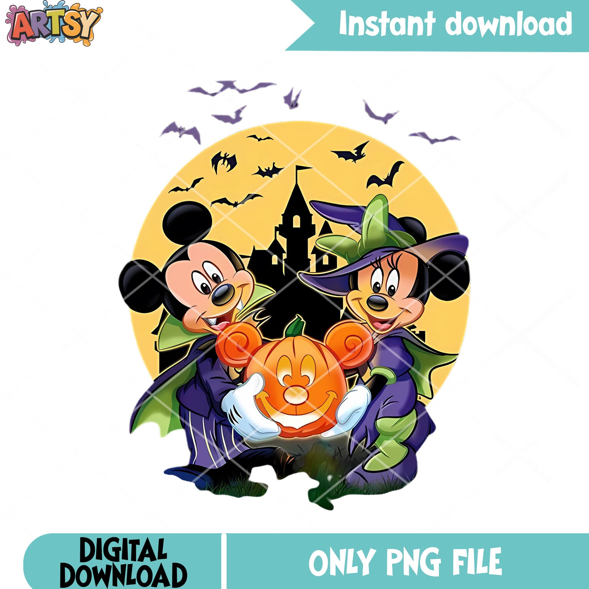Pumpkin art Mickey png, spooky castle png, vampire costume png
