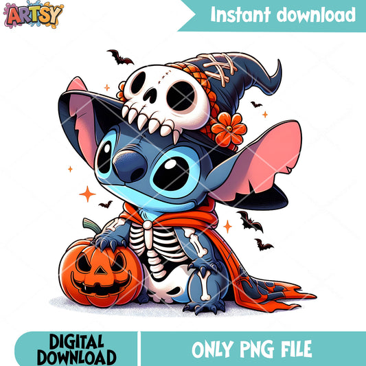 Pumpkin baby Stitch halloween png, jack o lantern png, halloween night png