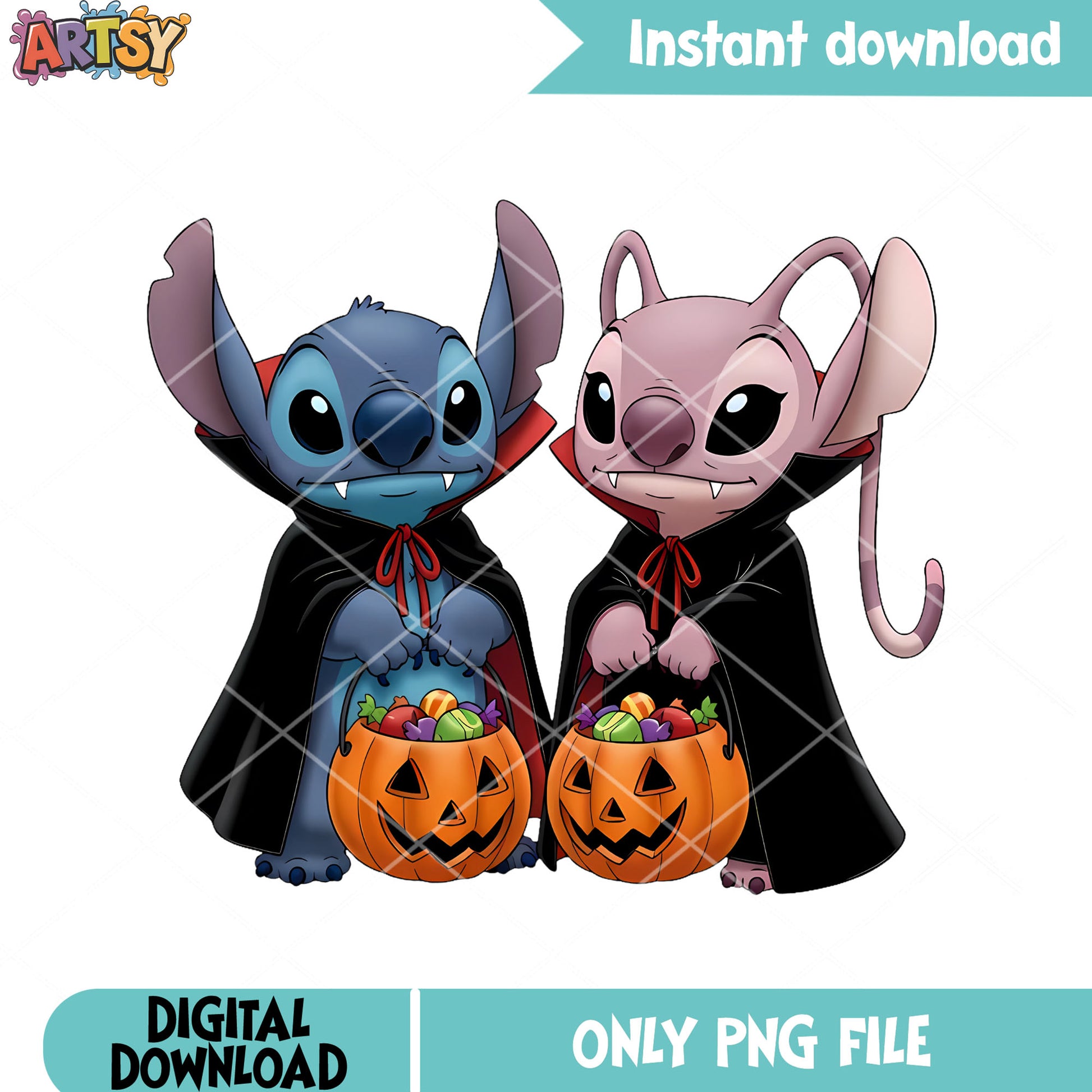 Pumpkin basket candy png, vampire costume png, happy halloween png