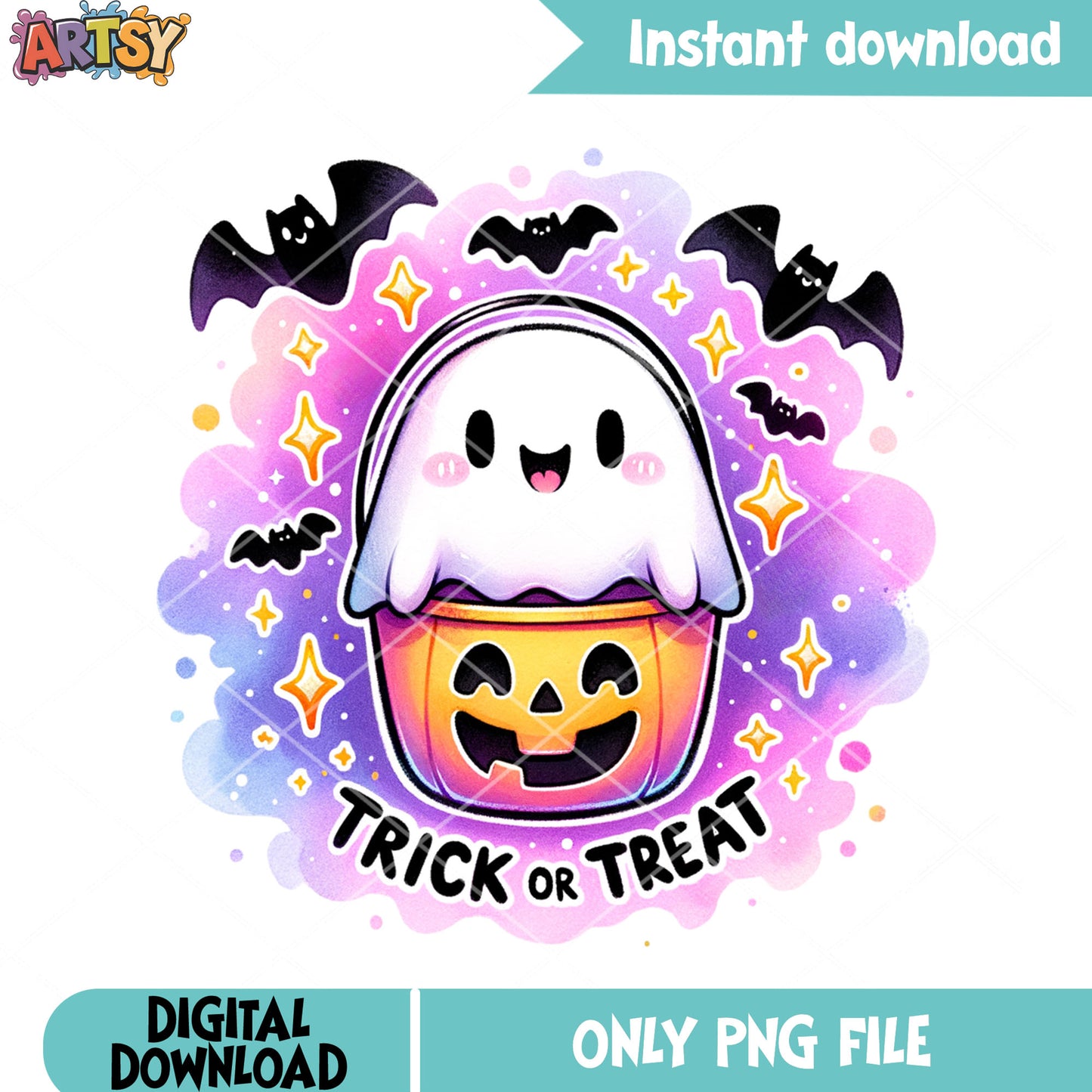 Pumpkin basket stary night png, ghost baby png, halloween scary png