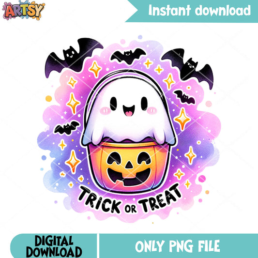 Pumpkin basket stary night png, ghost baby png, halloween scary png