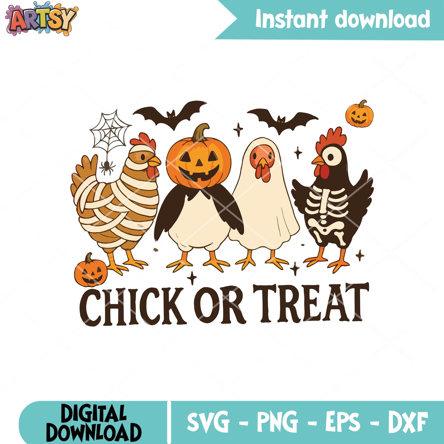 Pumpkin chick or treat svg, trick or treat svg, halloween chicken​ svg