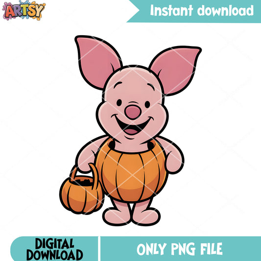 Pumpkin costume piglet png, disney piglet png, halloween costume png