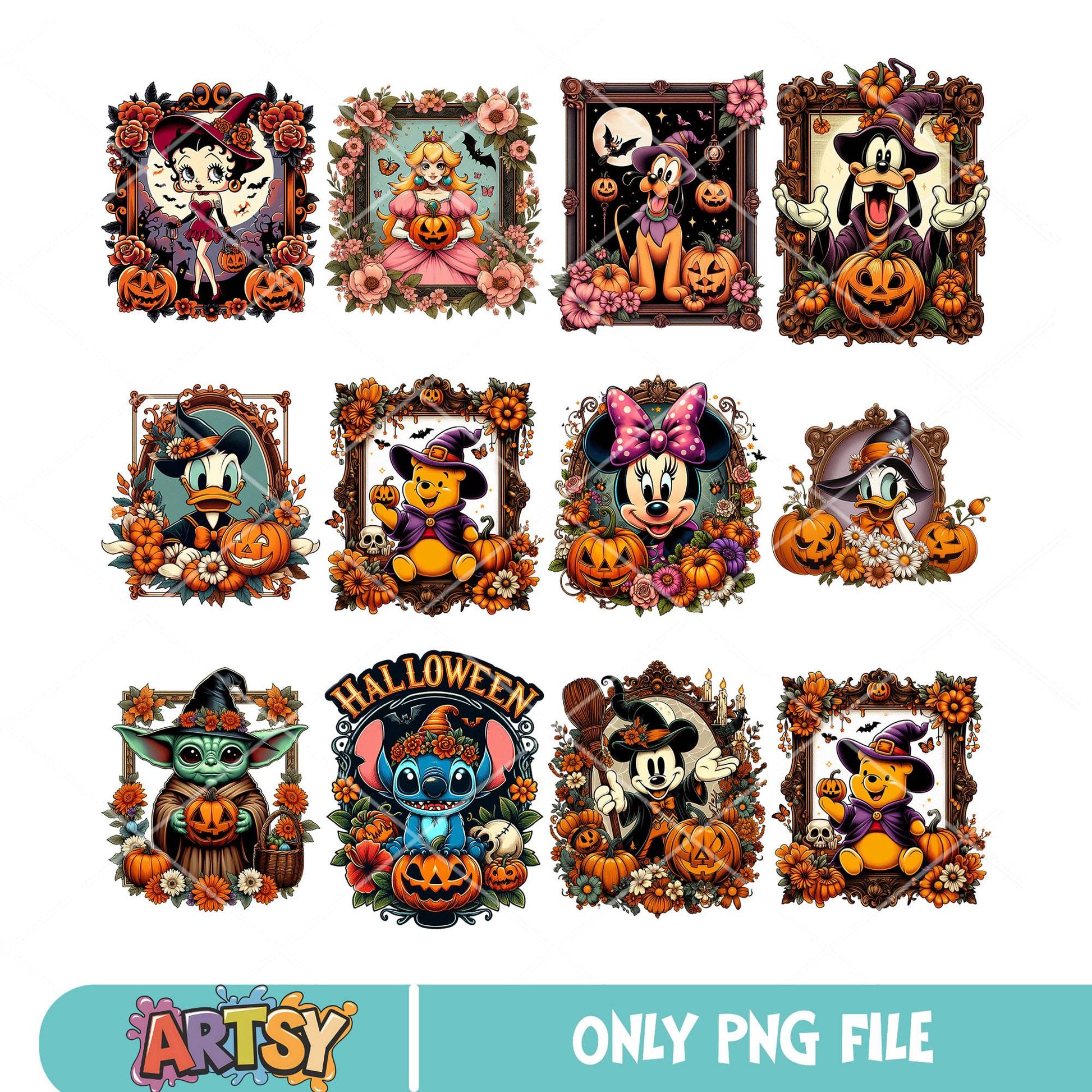 Pumpkin disney mickey bundle png, disney pumpkin png, disney characters png